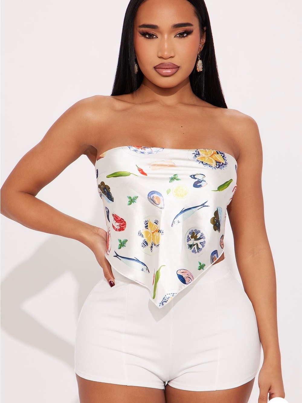 Fashion Nova White Multicolor Satin Handkerchief Tube Top